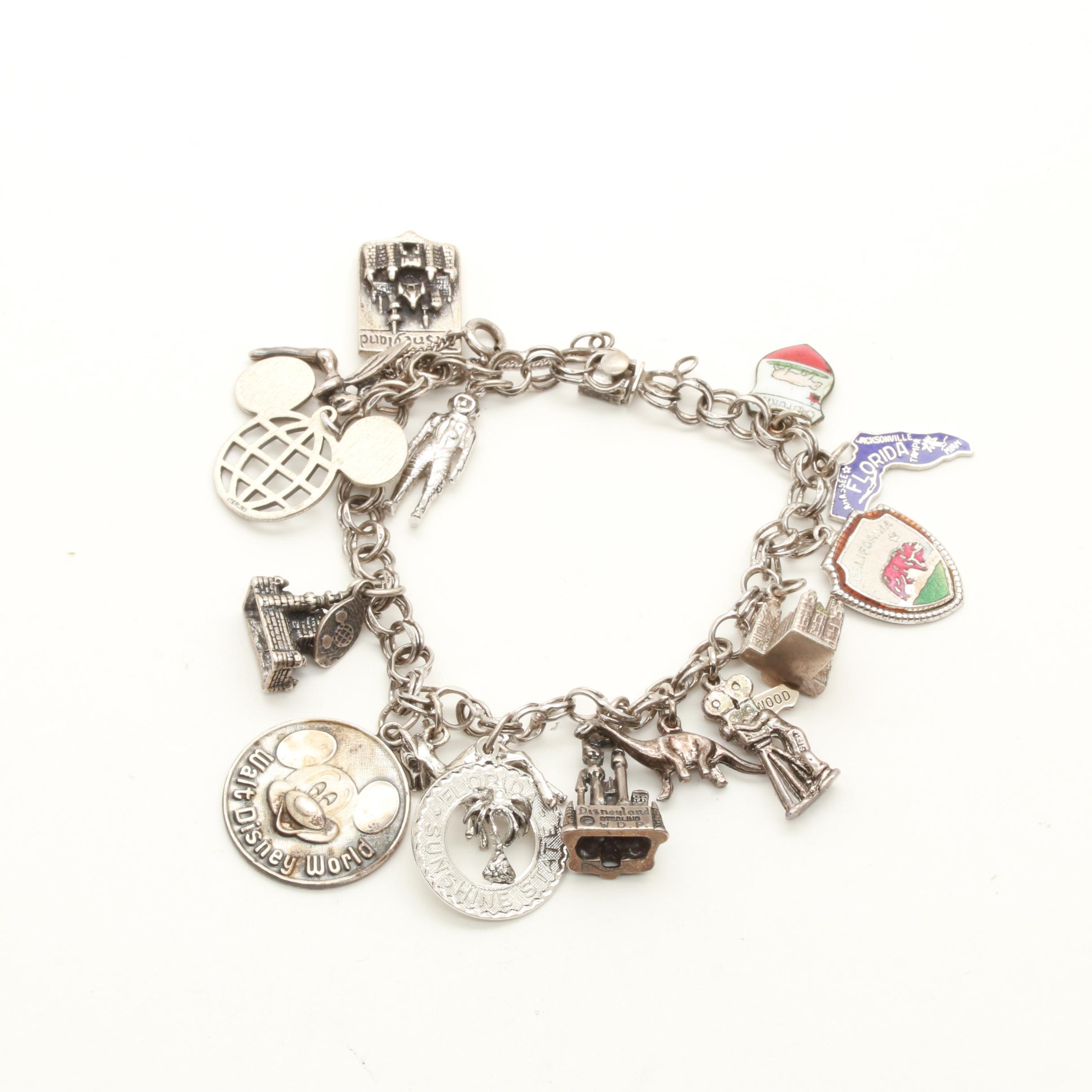 Sterling Silver Charm Bracelet Including Disney Charms
