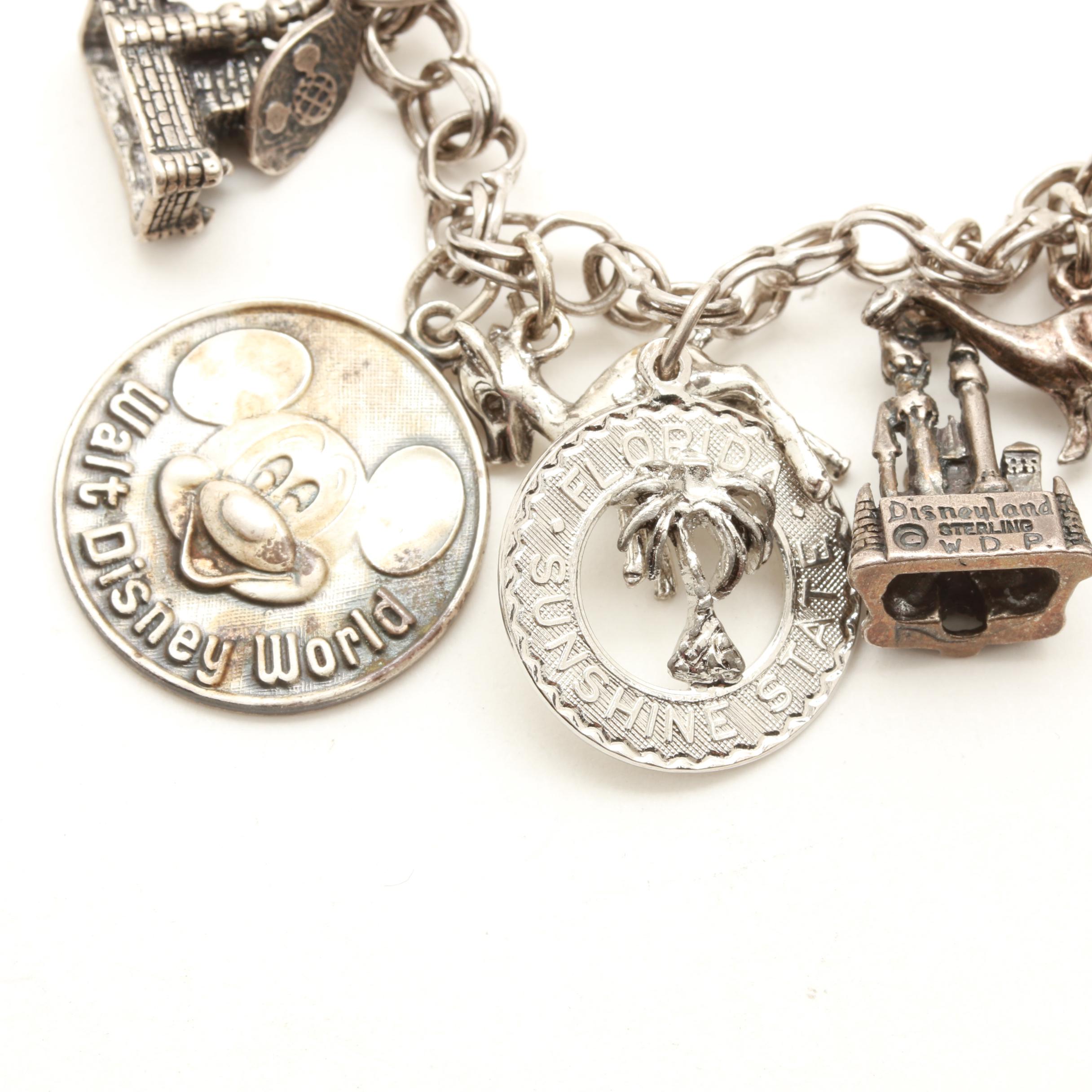 Sterling Silver Charm Bracelet Including Disney Charms