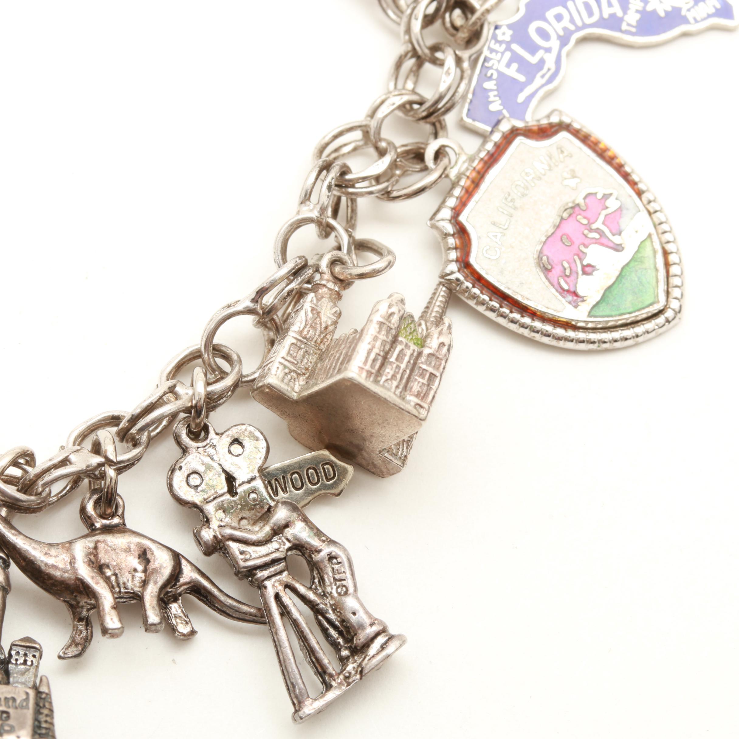 Sterling Silver Charm Bracelet Including Disney Charms