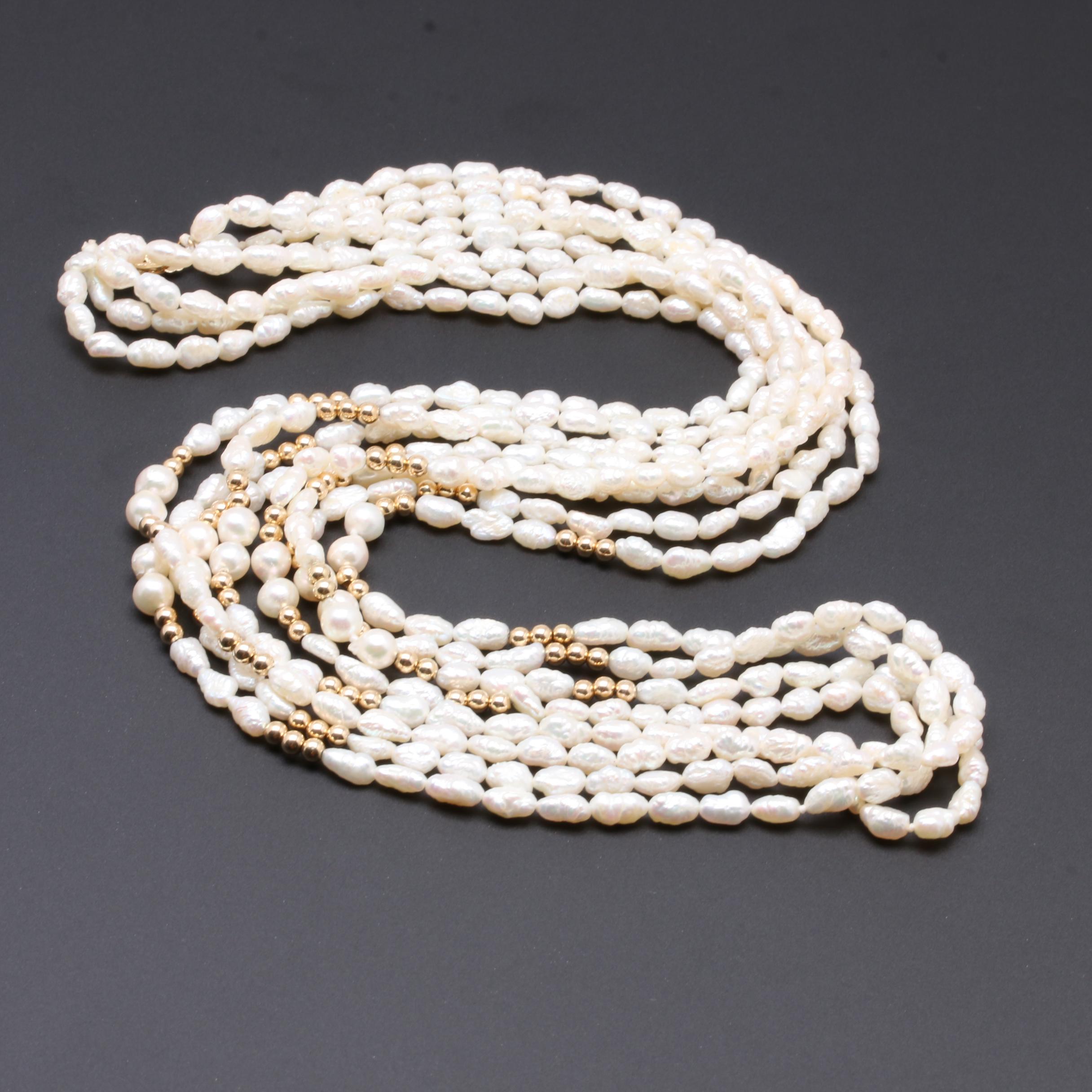 14K Yellow Gold Cultured Pearl Necklace