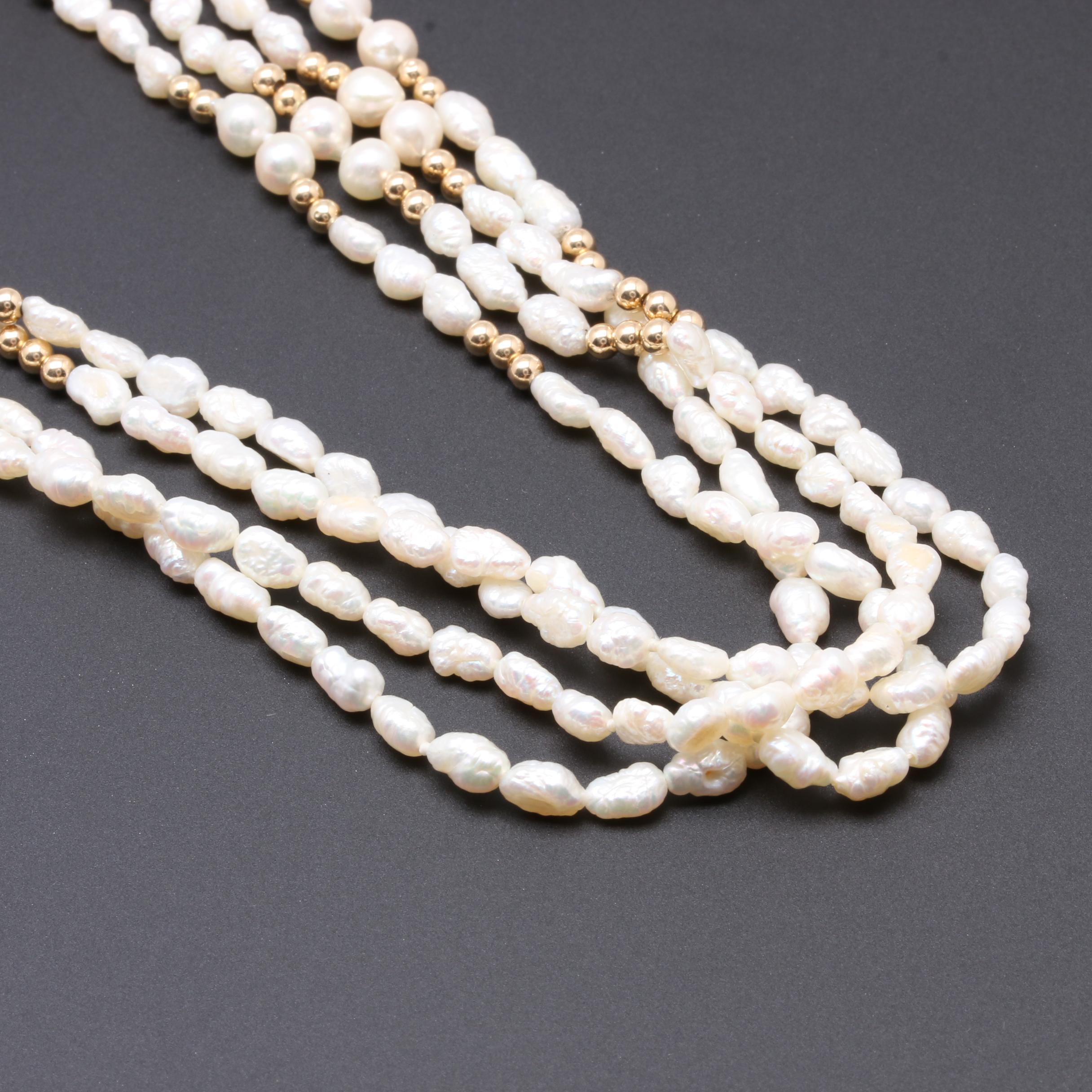 14K Yellow Gold Cultured Pearl Necklace