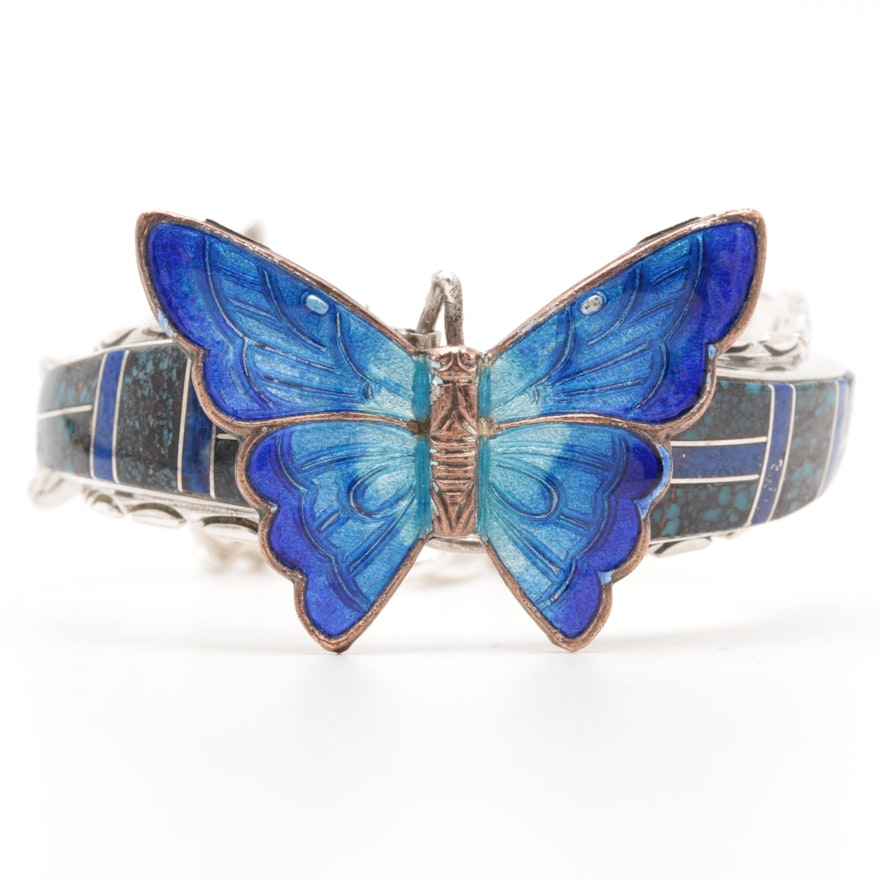 Sterling Silver Turquoise and Lapis Lazuli Butterfly Bracelet with Copper