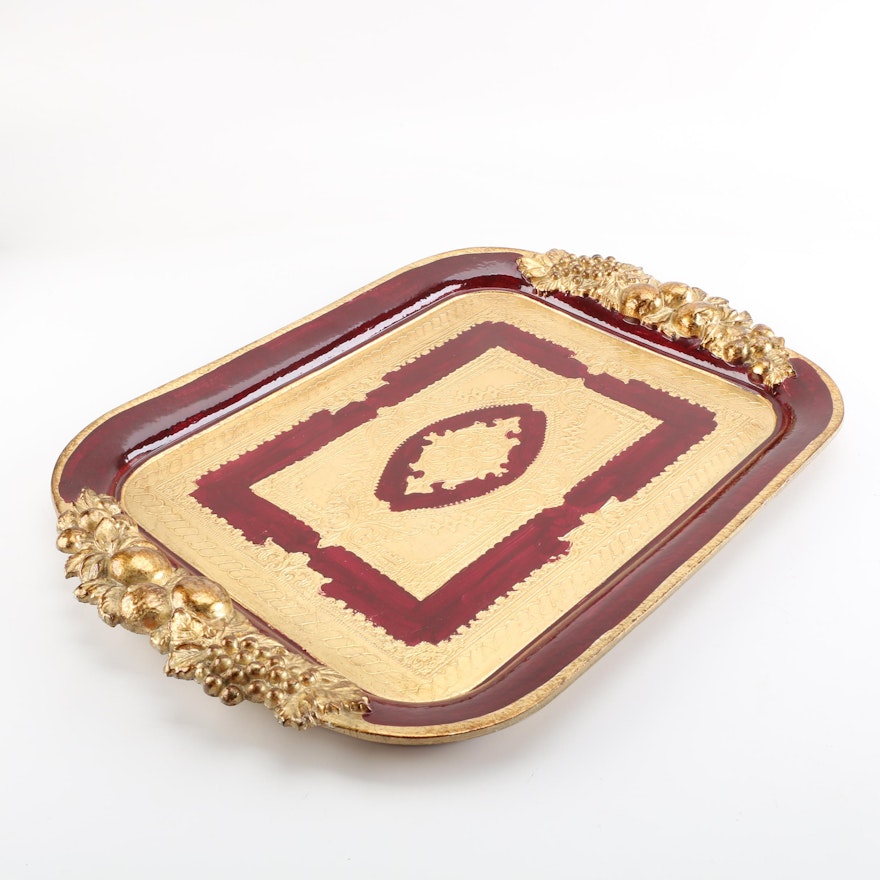 Italian Florentine Gilt Painted Wooden Tray
