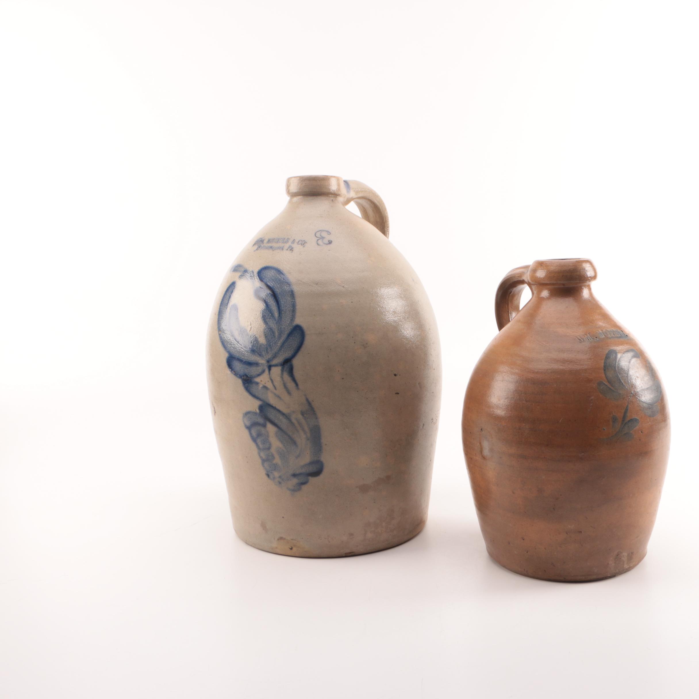 Antique William Moyer and Sipe, Nicholas & Co Stoneware Jugs