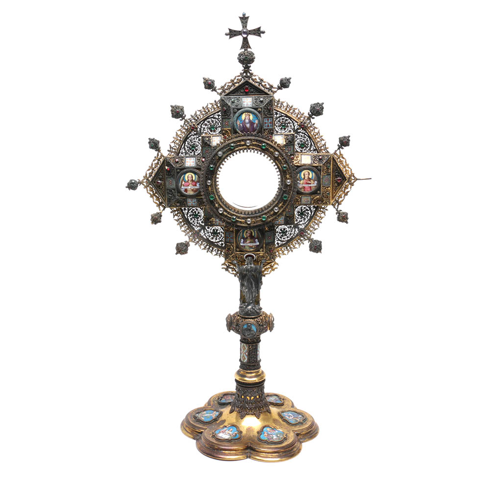 Wilhelm Rauscher German Gilt Monstrance with Enameled Medallions