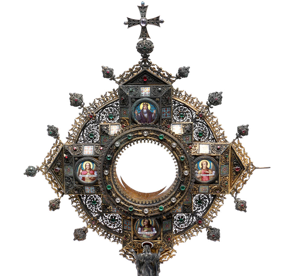 Wilhelm Rauscher German Gilt Monstrance with Enameled Medallions