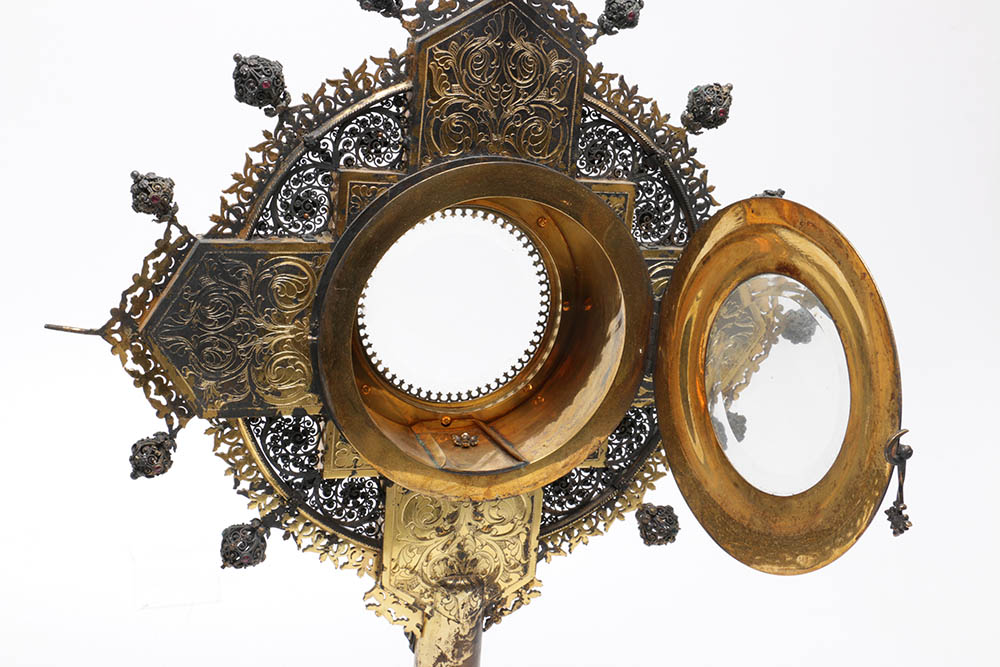 Wilhelm Rauscher German Gilt Monstrance with Enameled Medallions