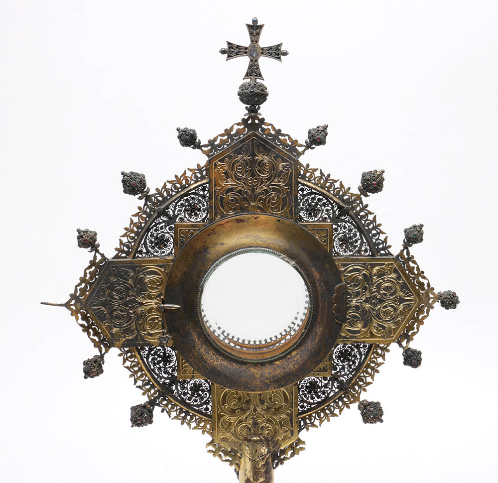 Wilhelm Rauscher German Gilt Monstrance with Enameled Medallions