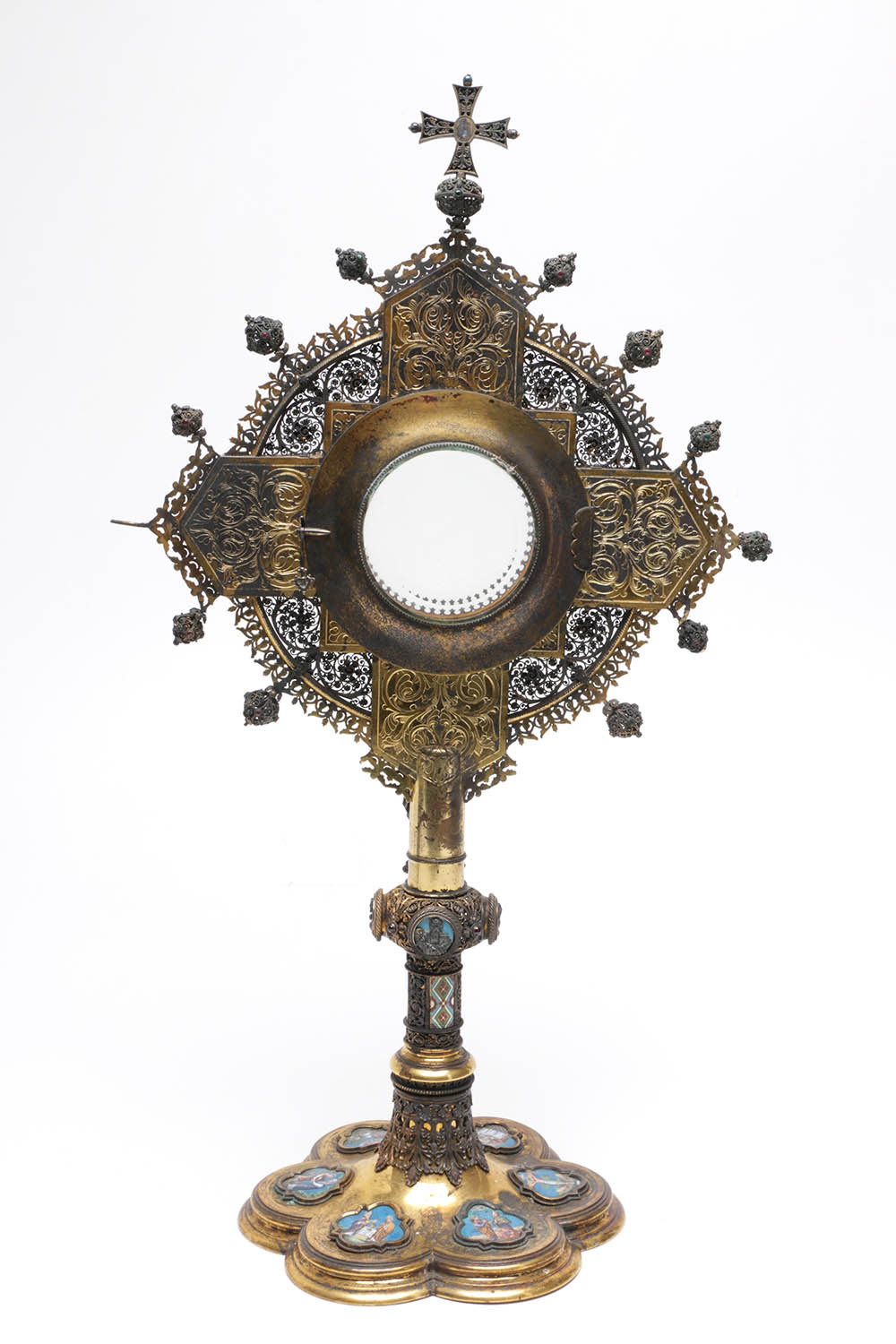 Wilhelm Rauscher German Gilt Monstrance with Enameled Medallions