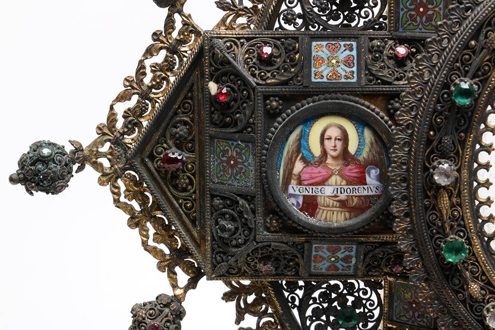 Wilhelm Rauscher German Gilt Monstrance with Enameled Medallions