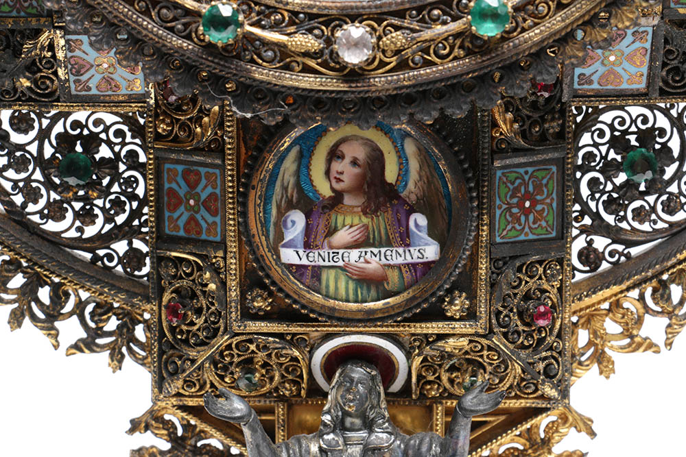 Wilhelm Rauscher German Gilt Monstrance with Enameled Medallions