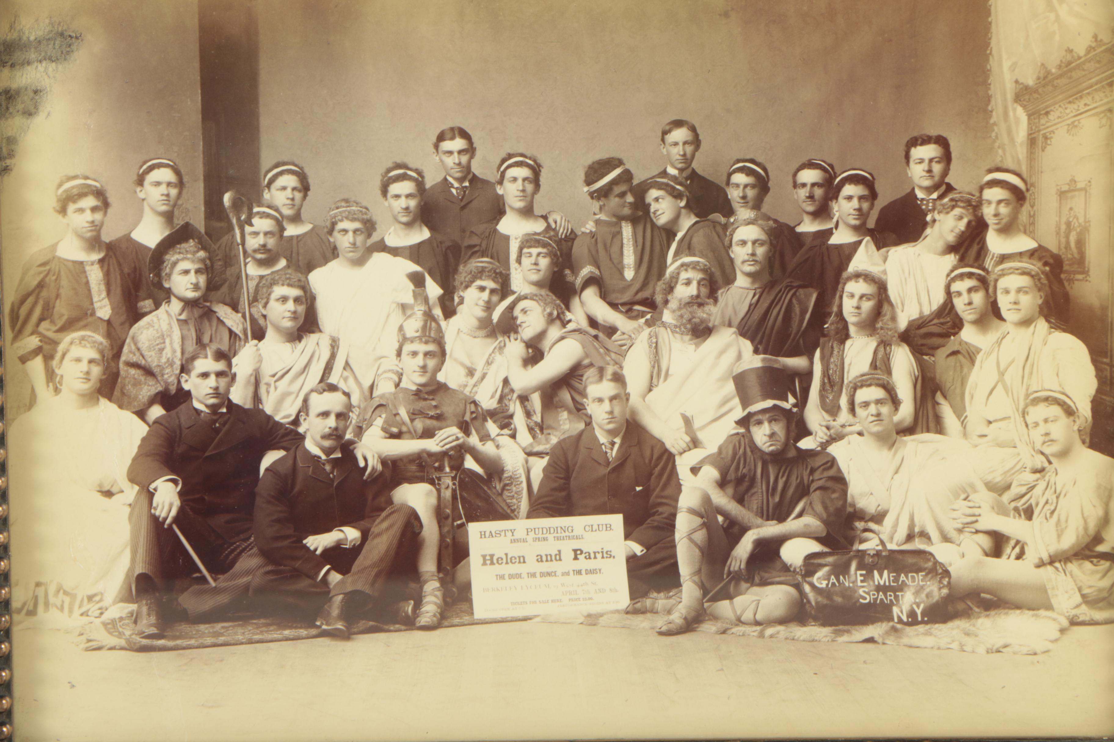Antique Photograph of Harvard's "Hasty Pudding Club" Theatrical Group, 1890