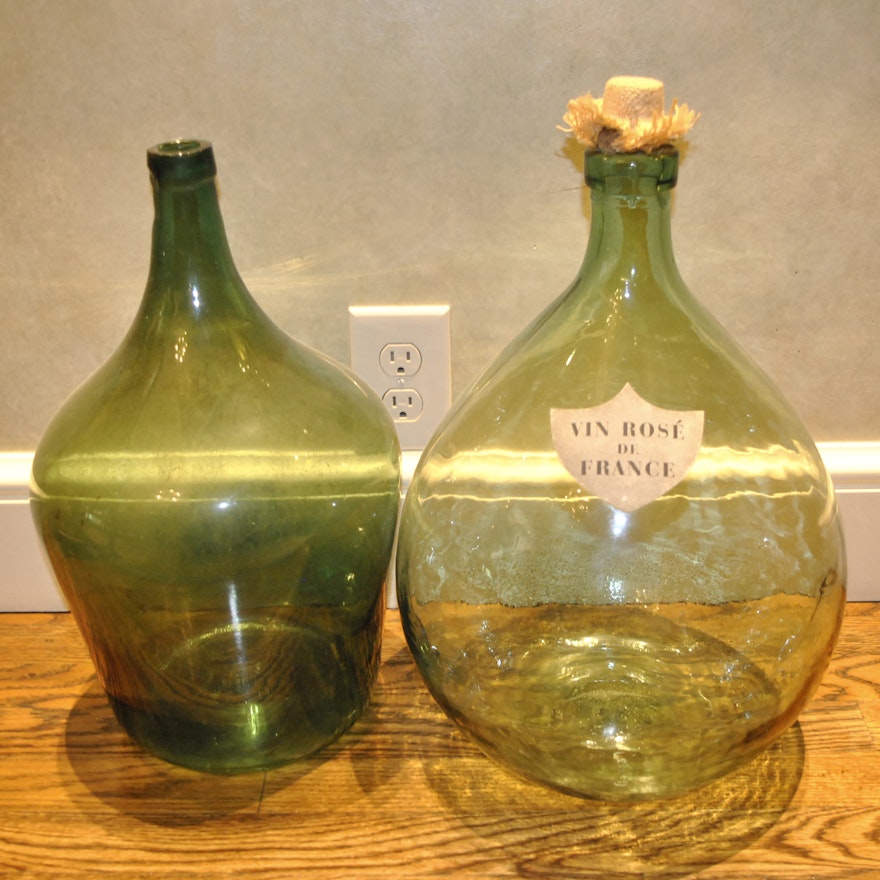 Pair of Glass Demijohn Wine Jugs