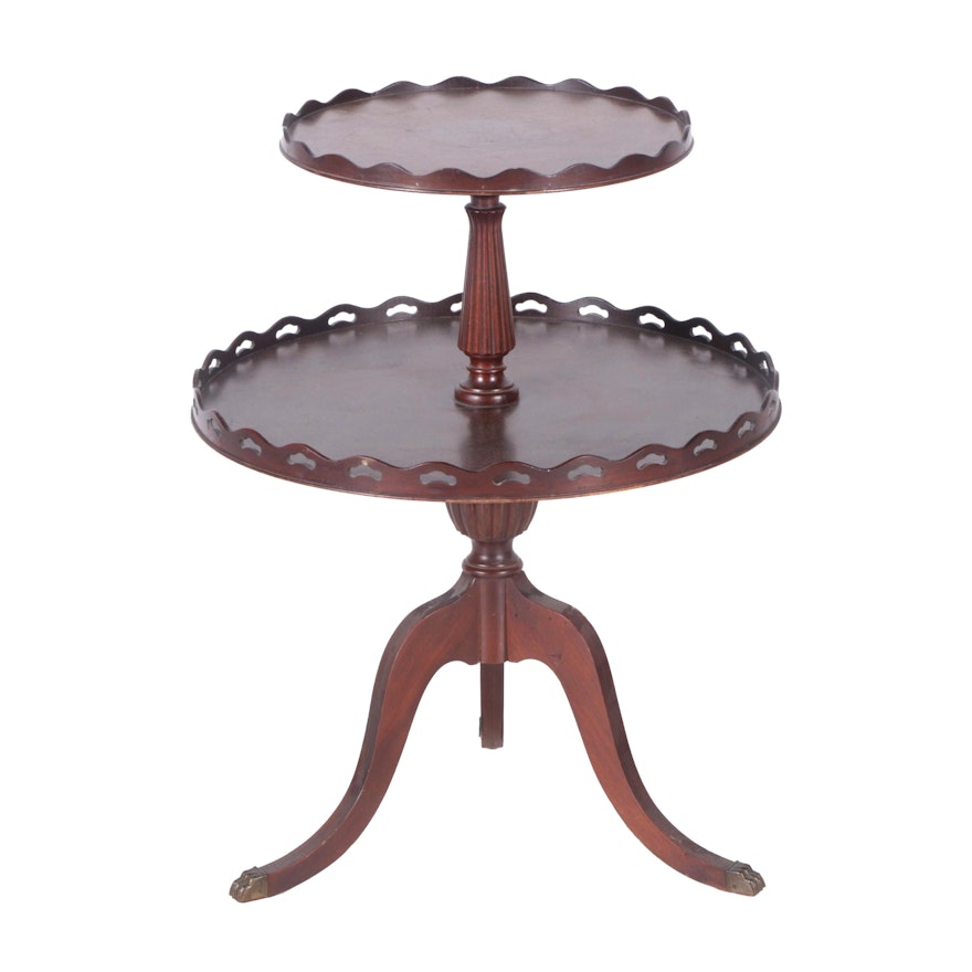 Vintage Two-Tier Piecrust Pedestal Accent Table