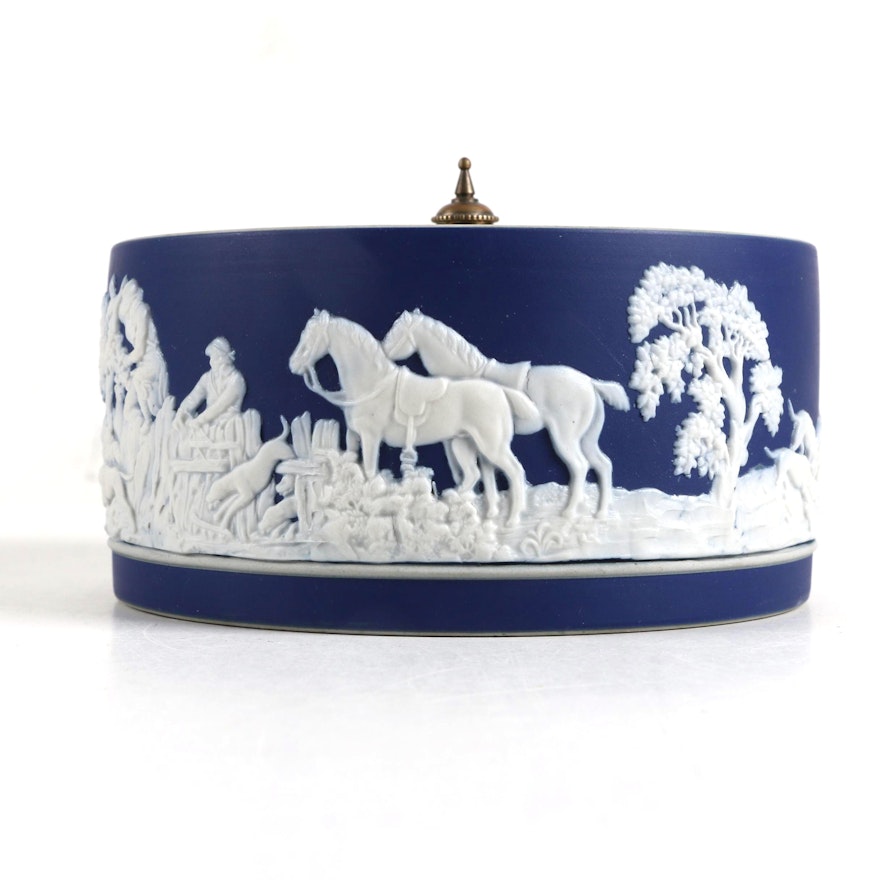 Early 20th Century Adams Cobalt Blue Jasperware Lidded Bowl