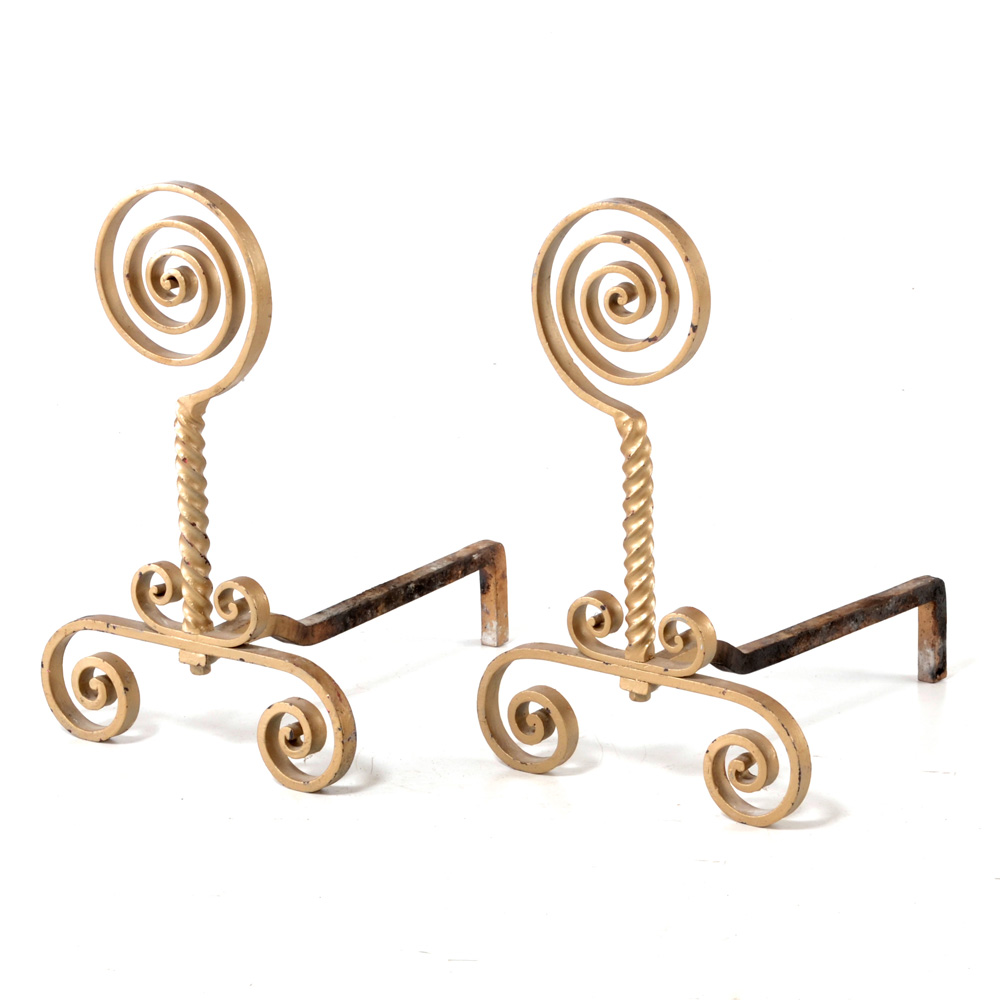 Victorian Aesthetic Style Wrought Iron Andirons