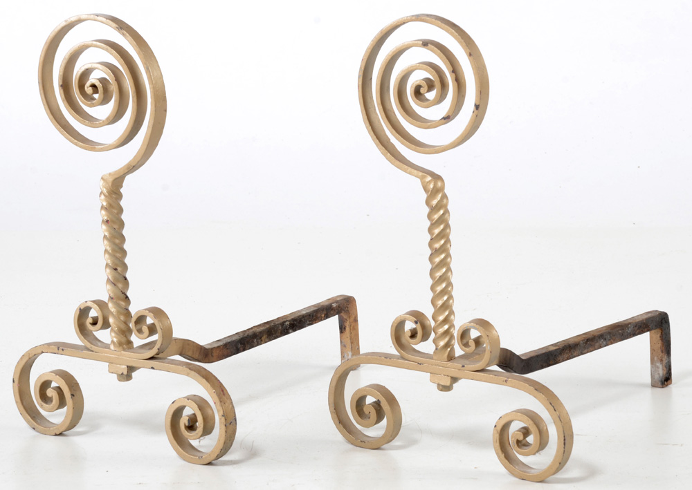 Victorian Aesthetic Style Wrought Iron Andirons