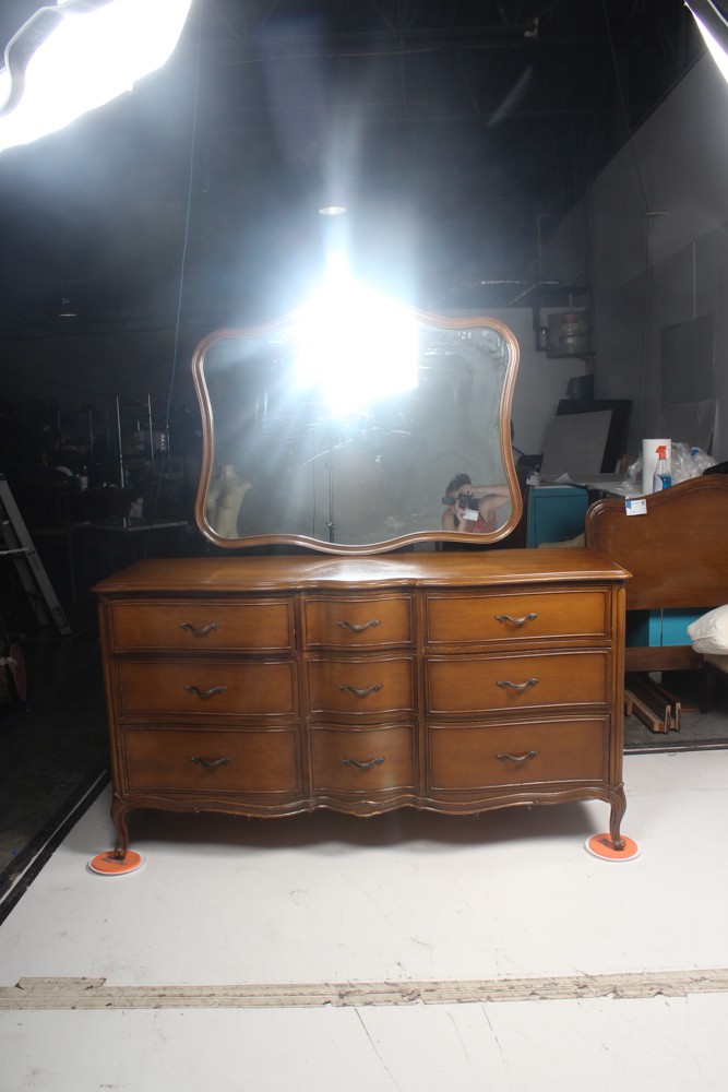 Vintage Drexel "Touraine Brittany" Wood Veneer Dresser with Mirror