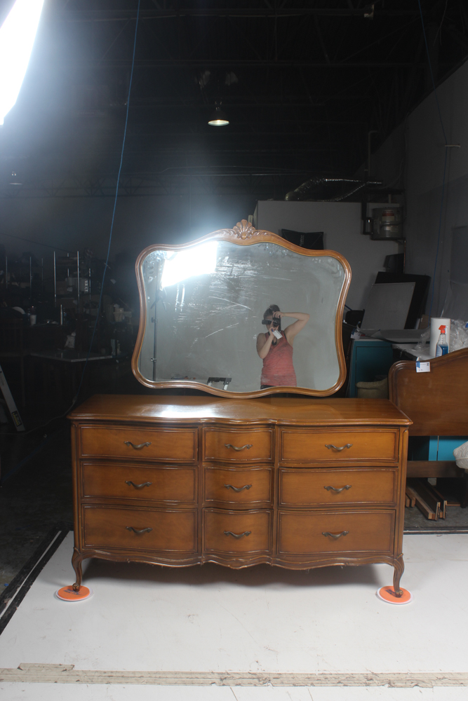 Vintage Drexel "Touraine Brittany" Wood Veneer Dresser with Mirror