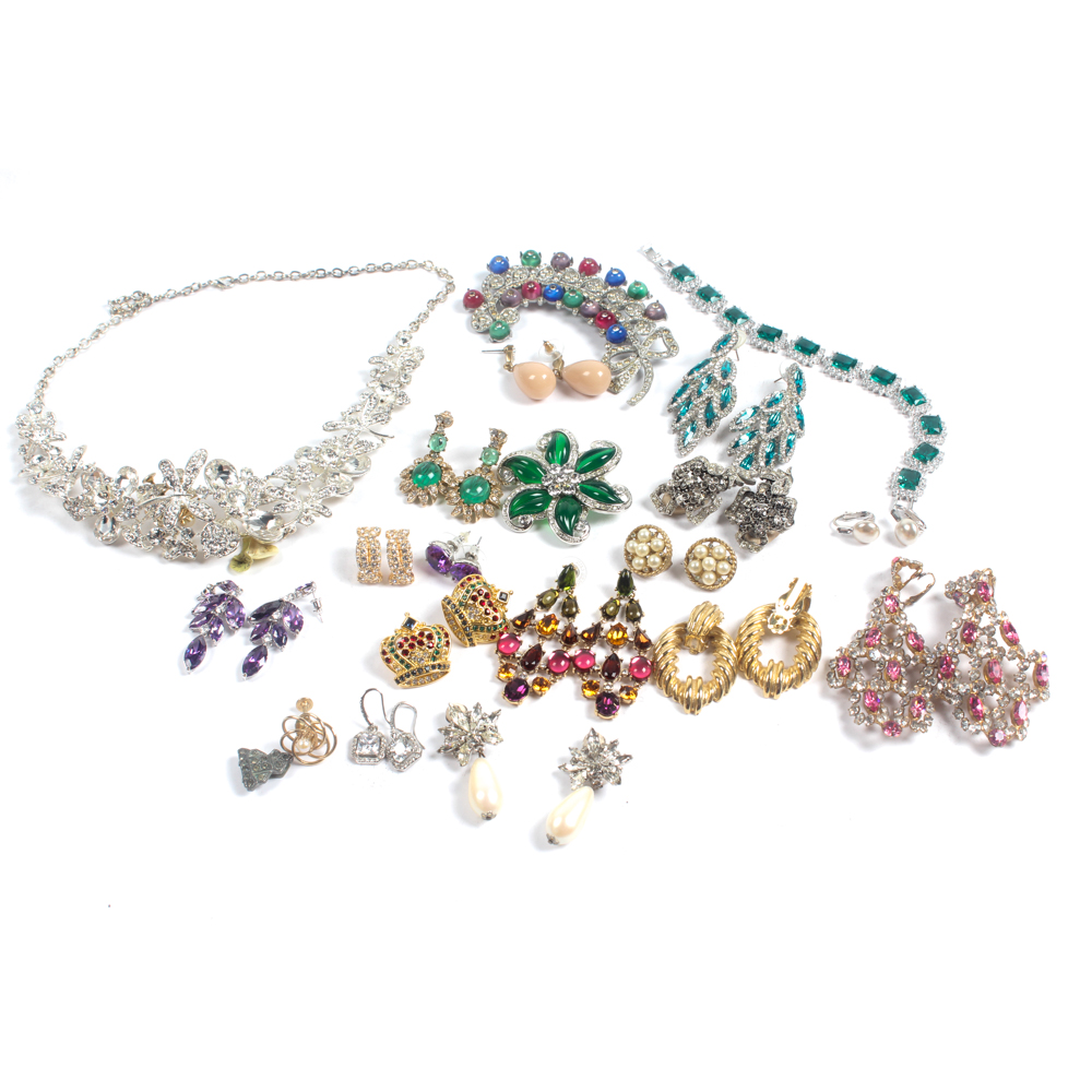 Multi-Colored Rhinestone Accented Costume Jewelry
