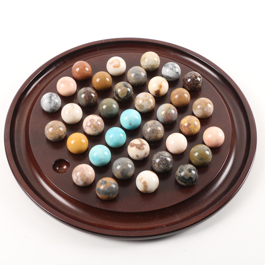 Chinese Checkers With Wood Board and Polished Marble and Agate Marbles