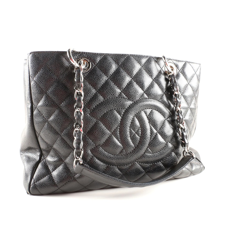 Chanel Quilted Black Caviar Leather CC Tote Bag
