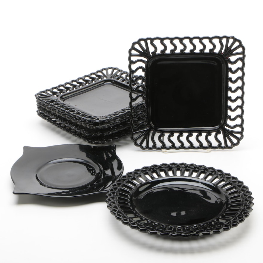 Reticulated Black Glass Plates
