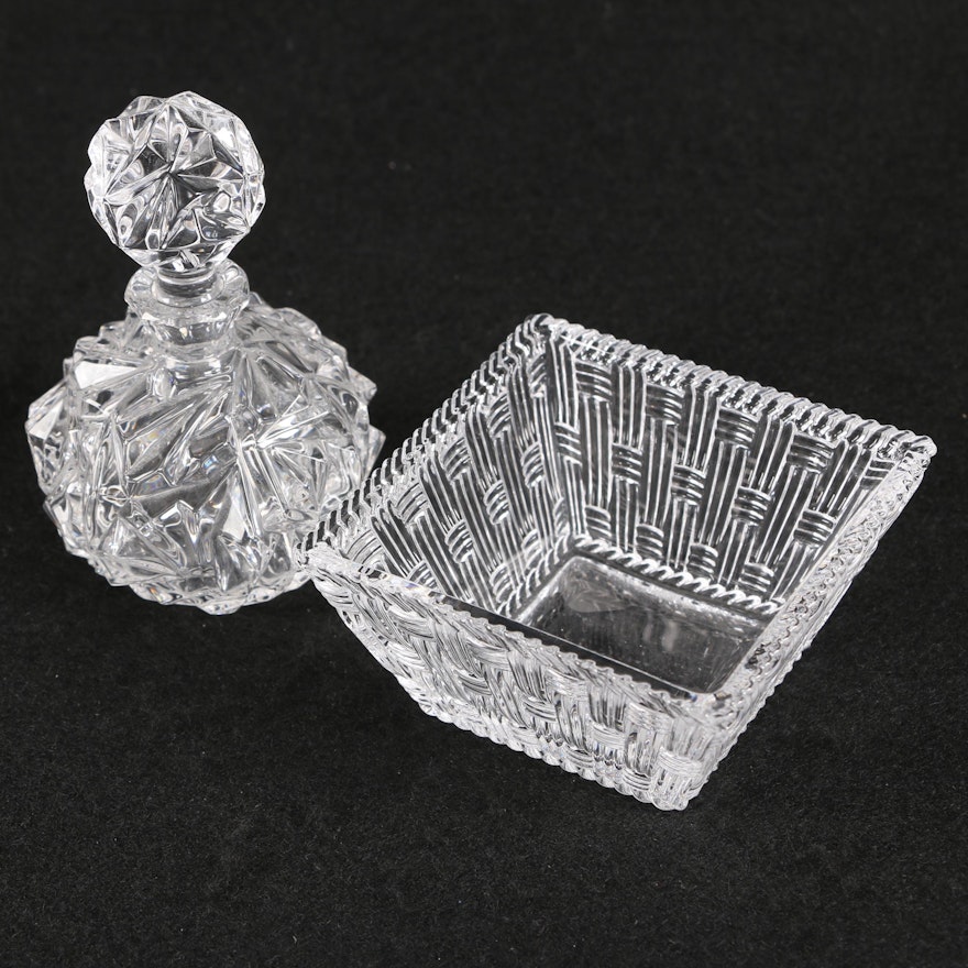 Tiffany & Co. "Rock Cut" Crystal Perfume Bottle and "Woven" Bowl