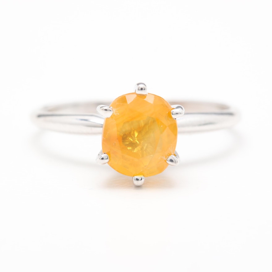 14K White Gold 1.51 CT Yellow Sapphire Ring