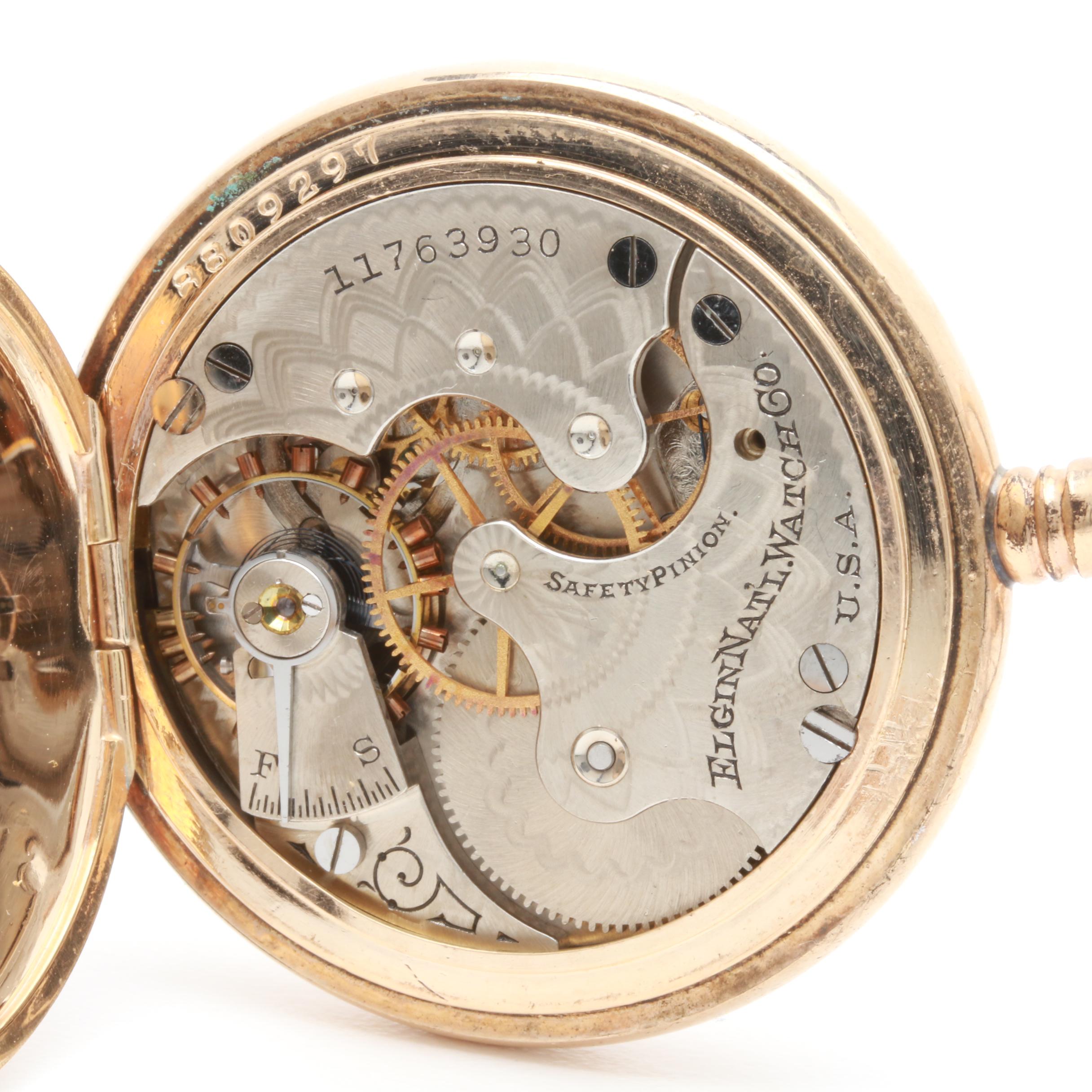 Antique Elgin Gold-Filled White Dial Pocket Watch with Fob