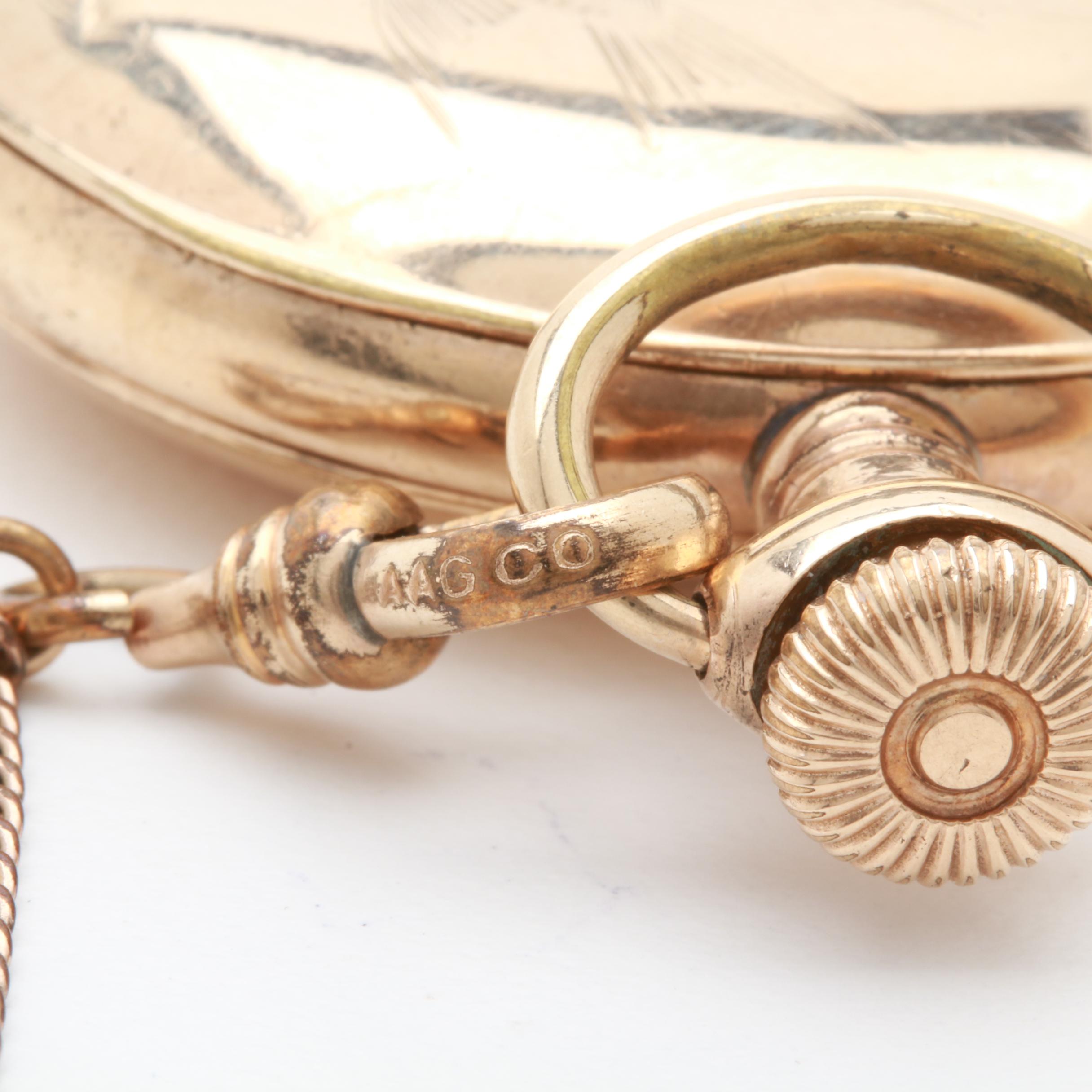 Antique Elgin Gold-Filled White Dial Pocket Watch with Fob