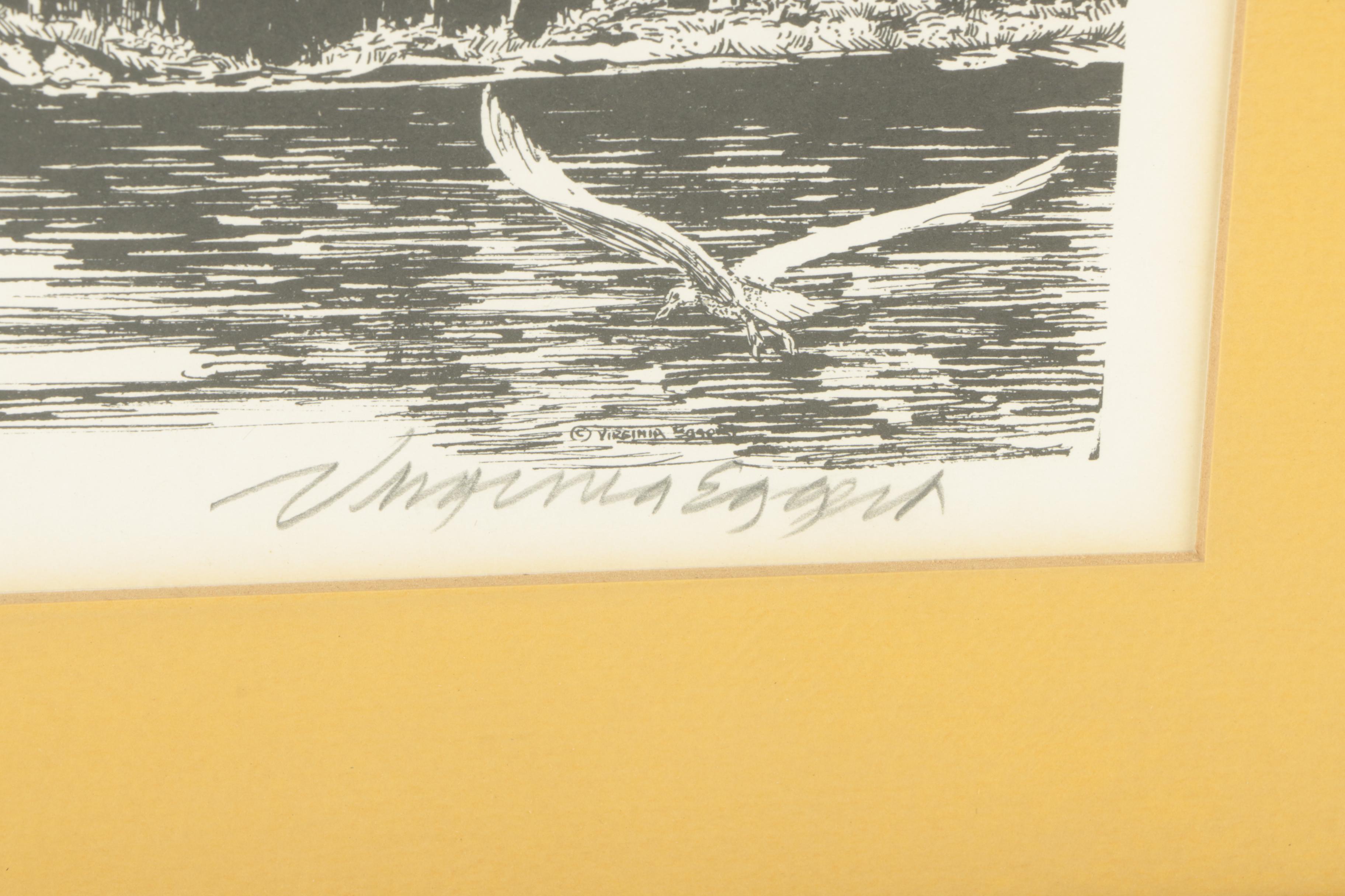 Virginia Eggert Lithographs "Southeastern Alaskan Mountains" and "Coming"