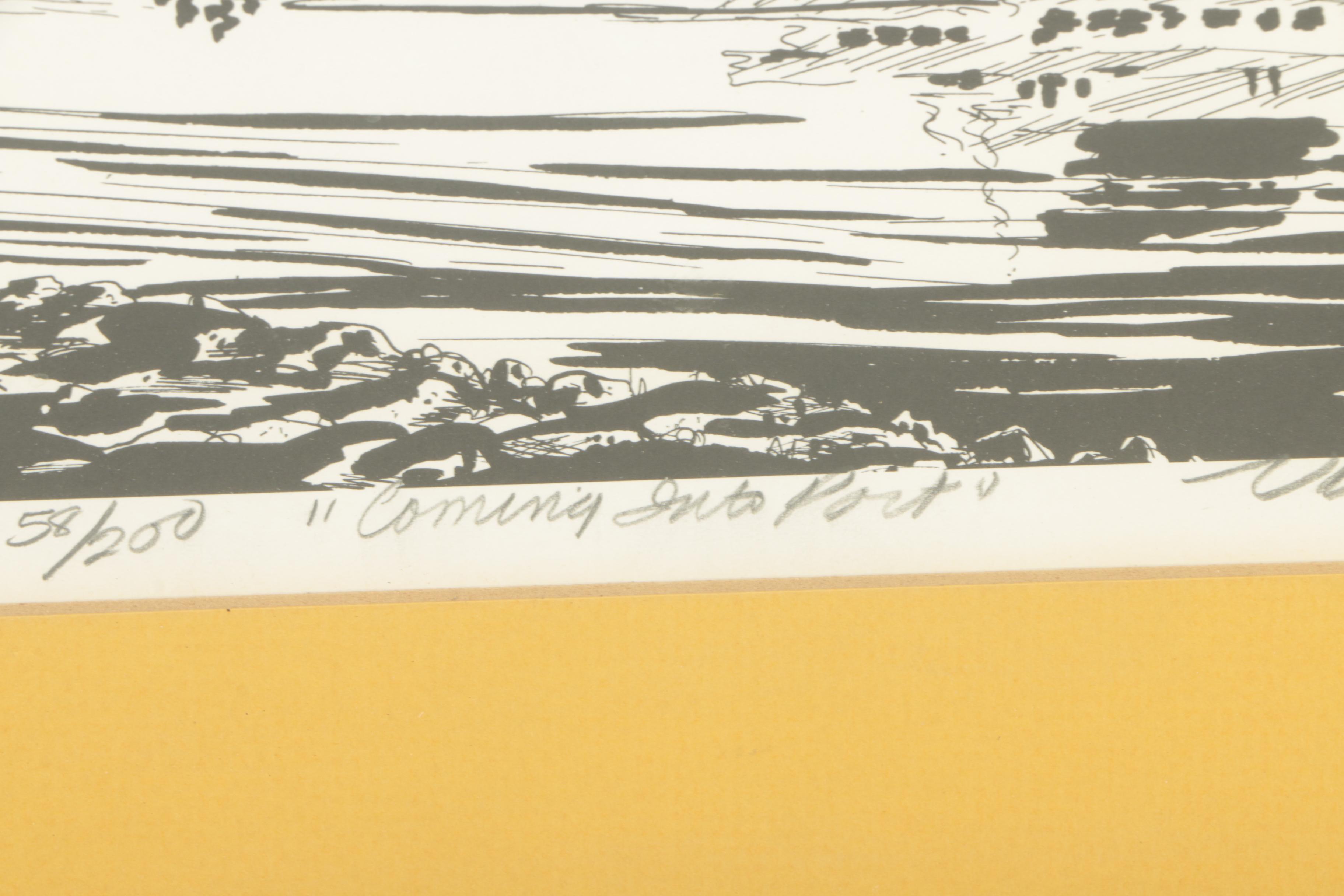 Virginia Eggert Lithographs "Southeastern Alaskan Mountains" and "Coming"