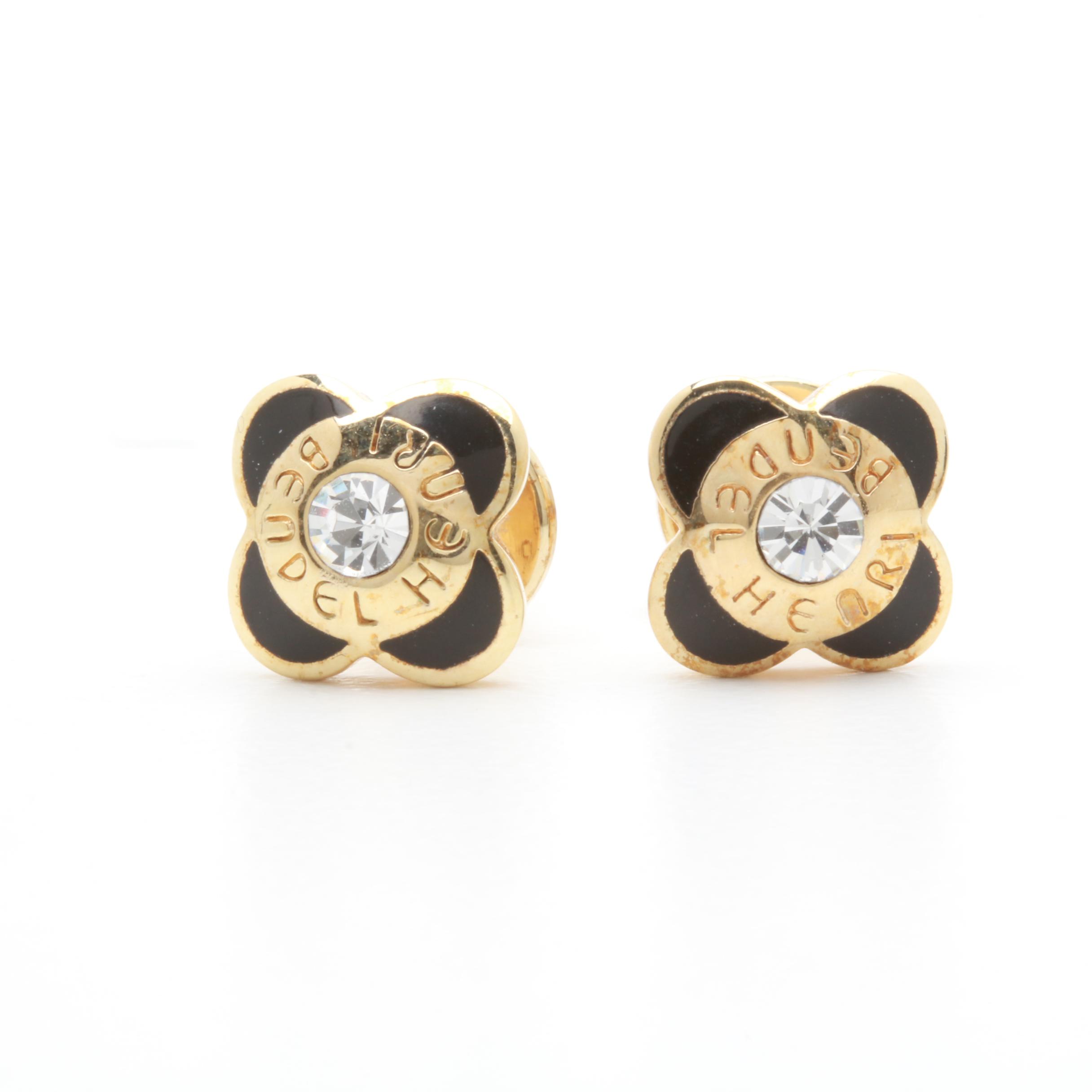 Gold-Tone Enameled Tory Burch Bangles and Henri Bendel Foil Back Earrings