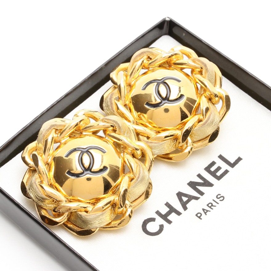 Vintage Chanel Leather Weave Earrings