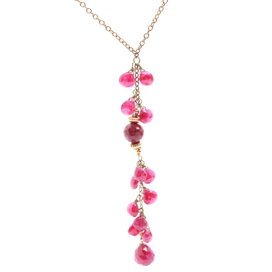 14K Yellow Gold and Gold Filled Ruby Pendant Necklace