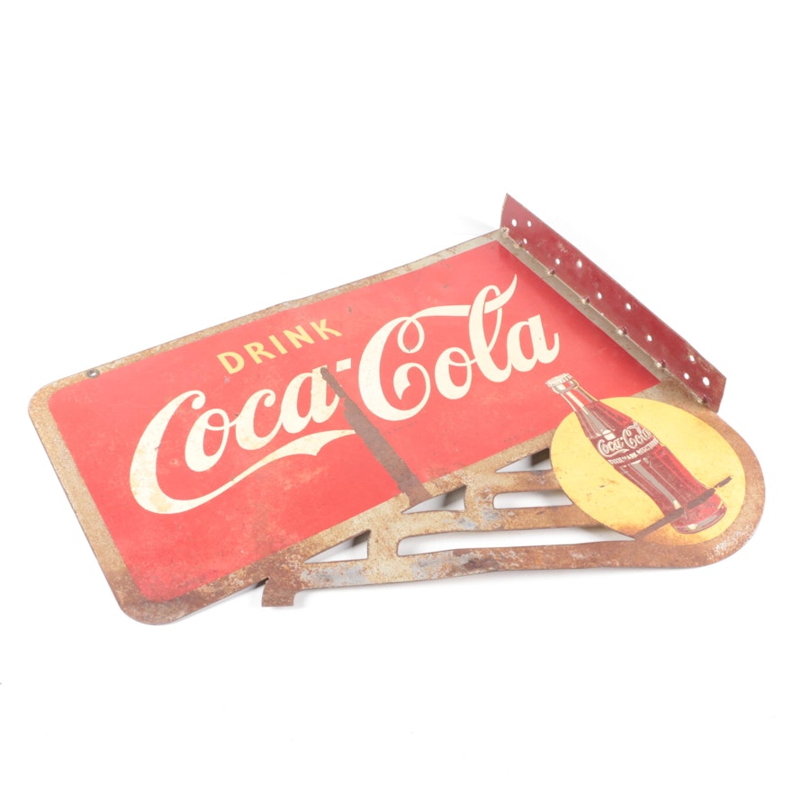 C. 1940s Double-Sided Metal Coca-Cola Flange Sign