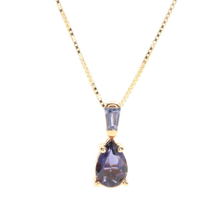 14K Yellow Gold Iolite Necklace