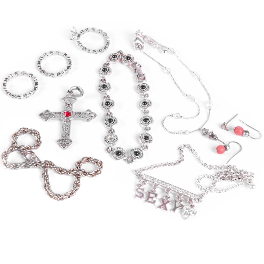 Costume Jewelry Collection In Silver Toned