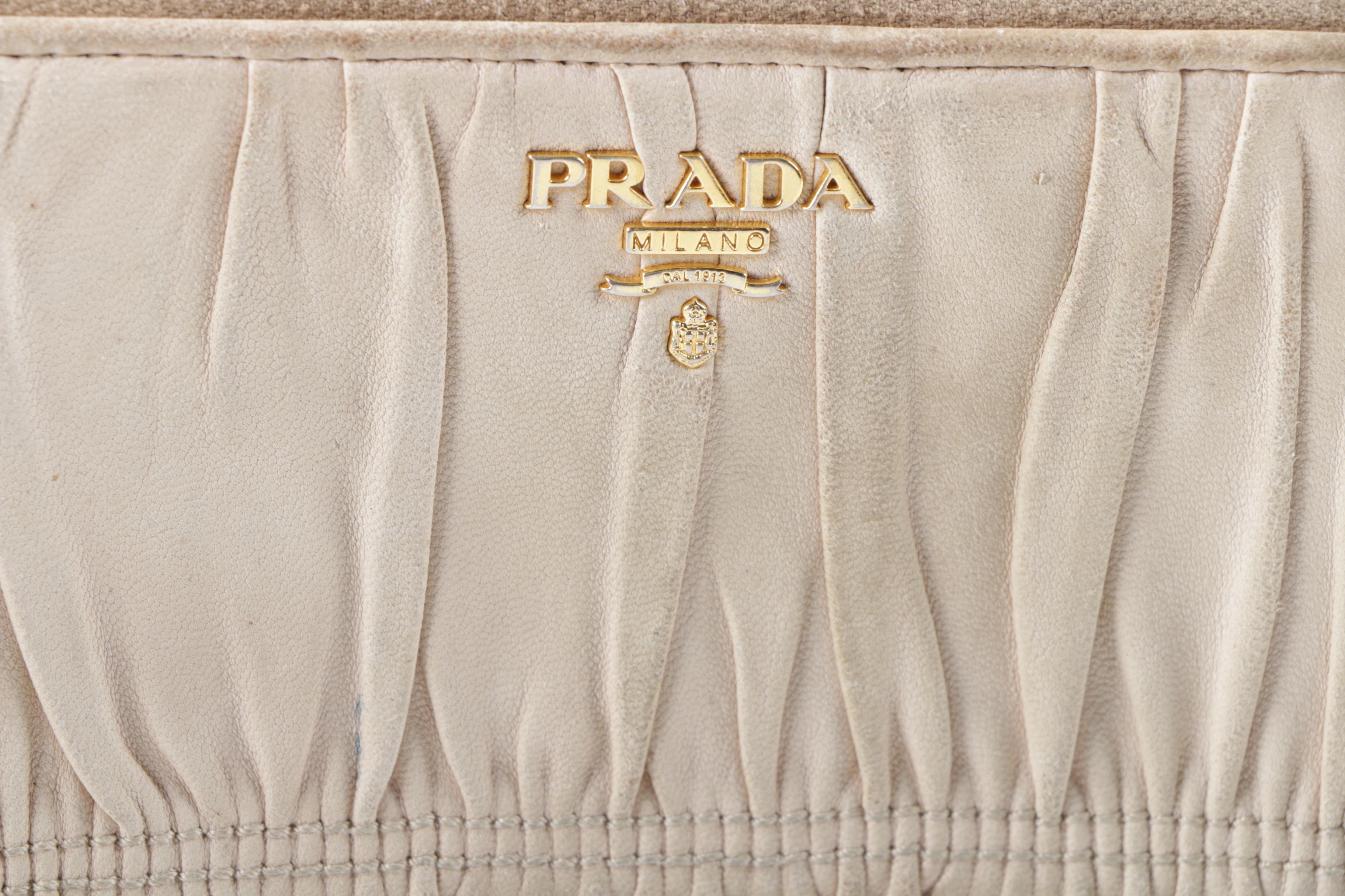 Prada Cream Gaufre Ruffle Leather Wallet, Made in Italy