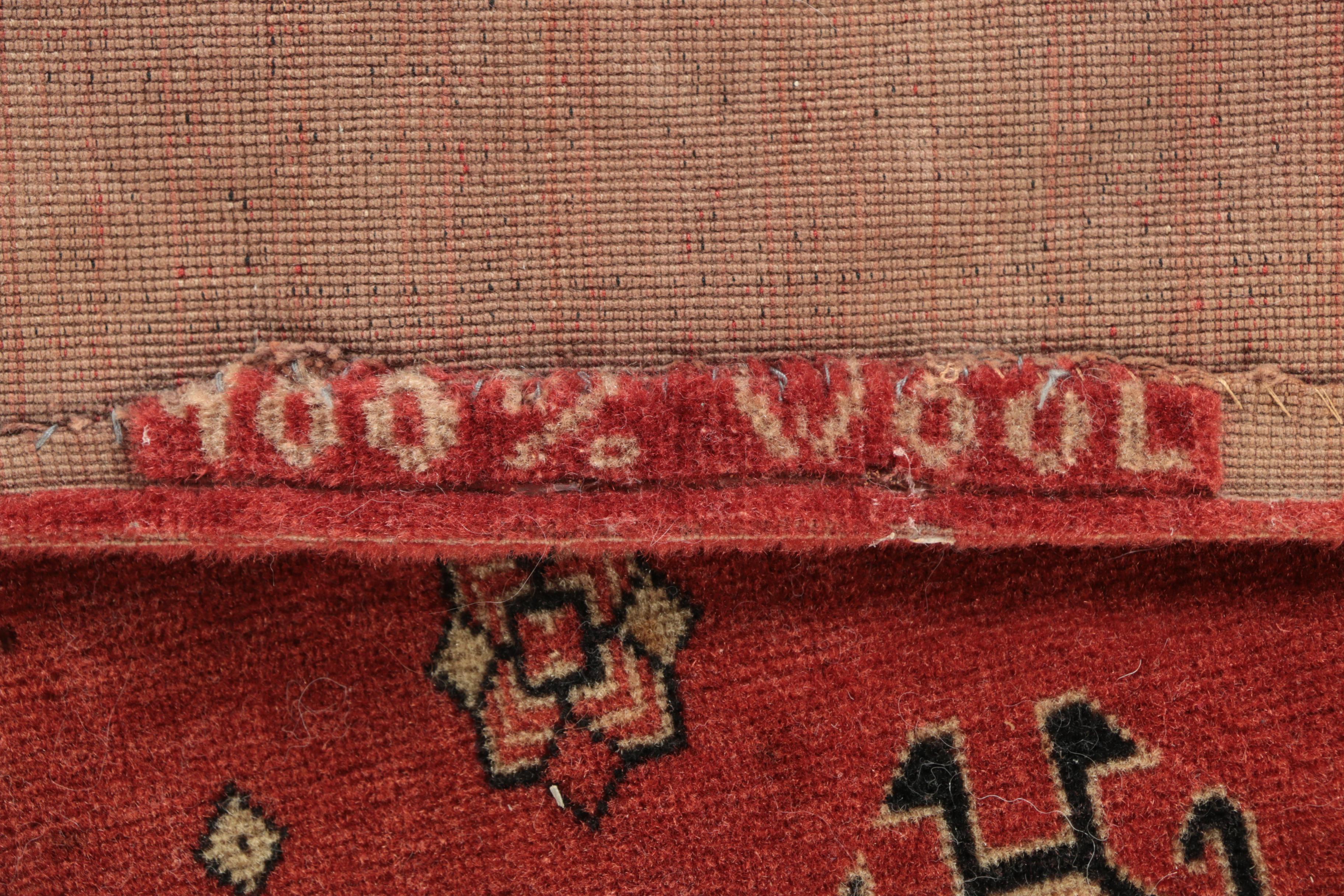 Vintage Power-Loomed Turkmen-Style Wool Area Rug