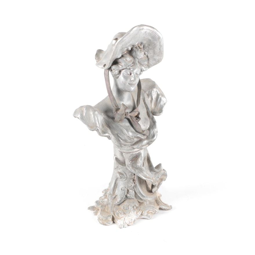 Vintage Art Nouveau Style Cast Metal Figurine