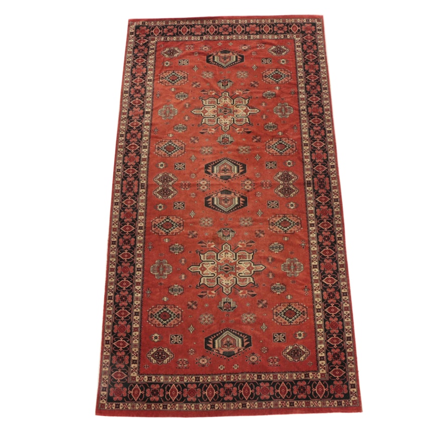 Vintage Power-Loomed Turkmen-Style Wool Area Rug