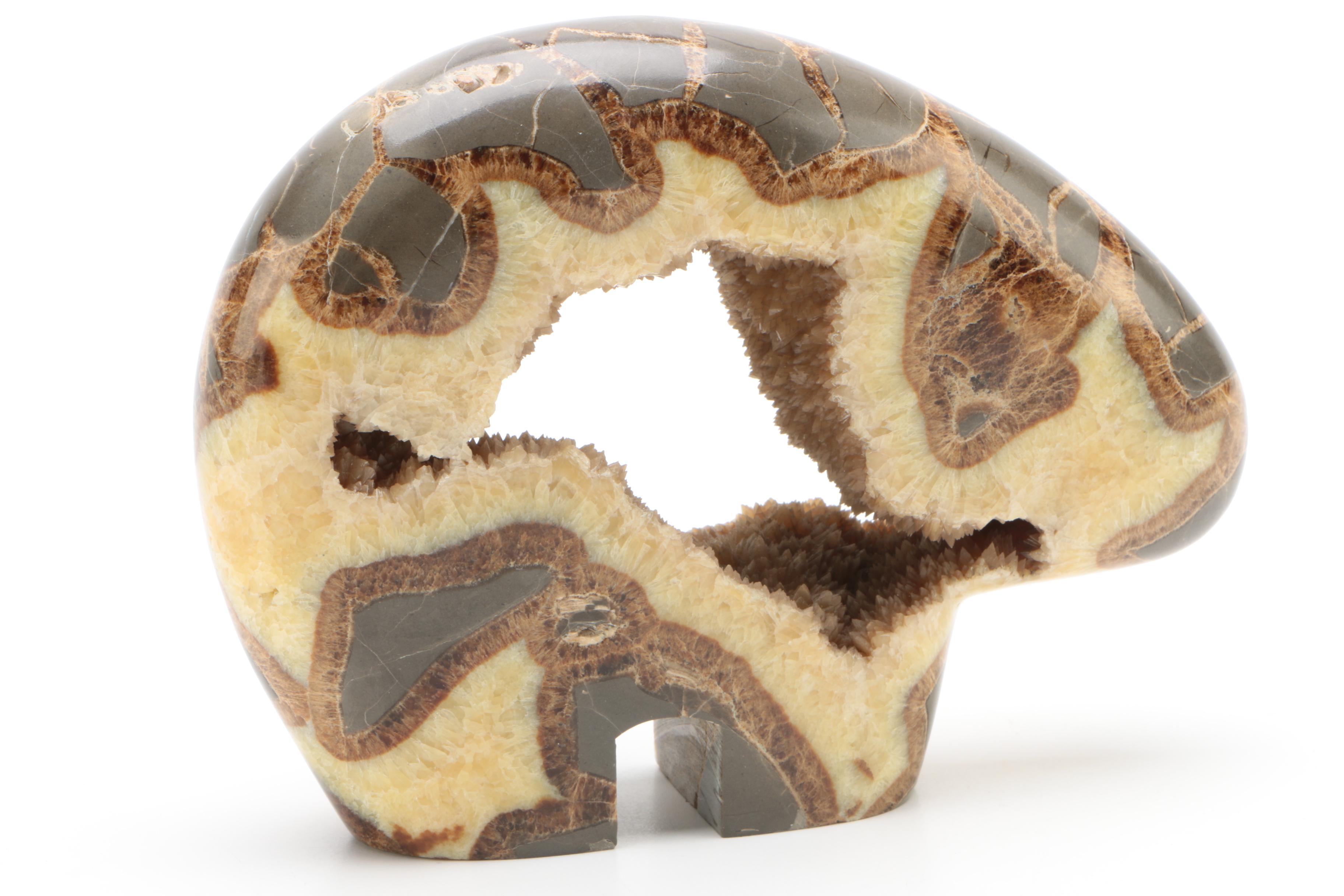 Carved Septarian Nodule Geode Bear
