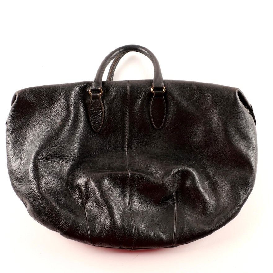 Furla Ostrich Embossed Black Leather Top Handle Bag