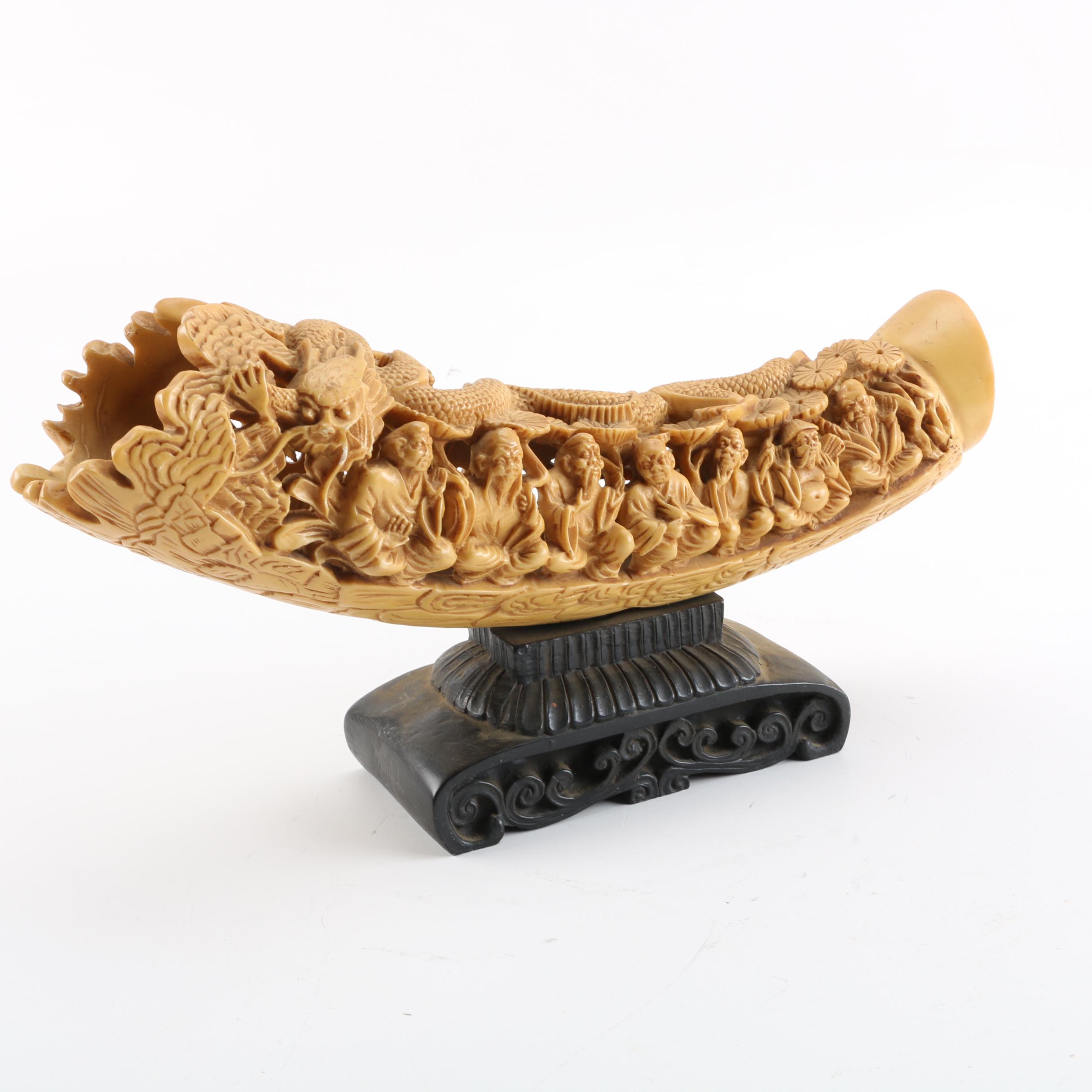 Plastic Reproduction of a Chinese Carved Elephant Tusk