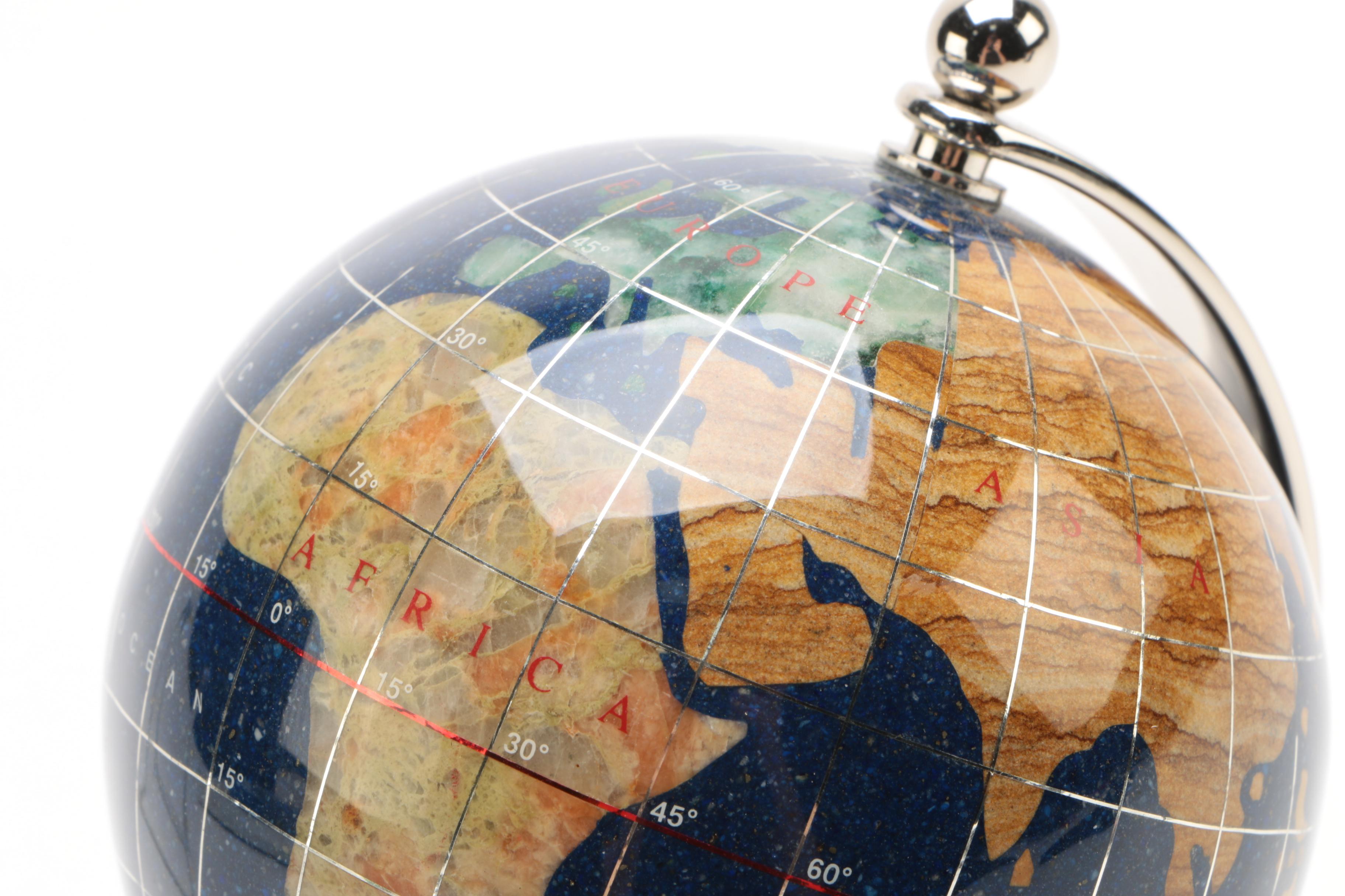 Inlaid Mother of Pearl, Abalone, and Semi-Precious Stone Plastic Globe