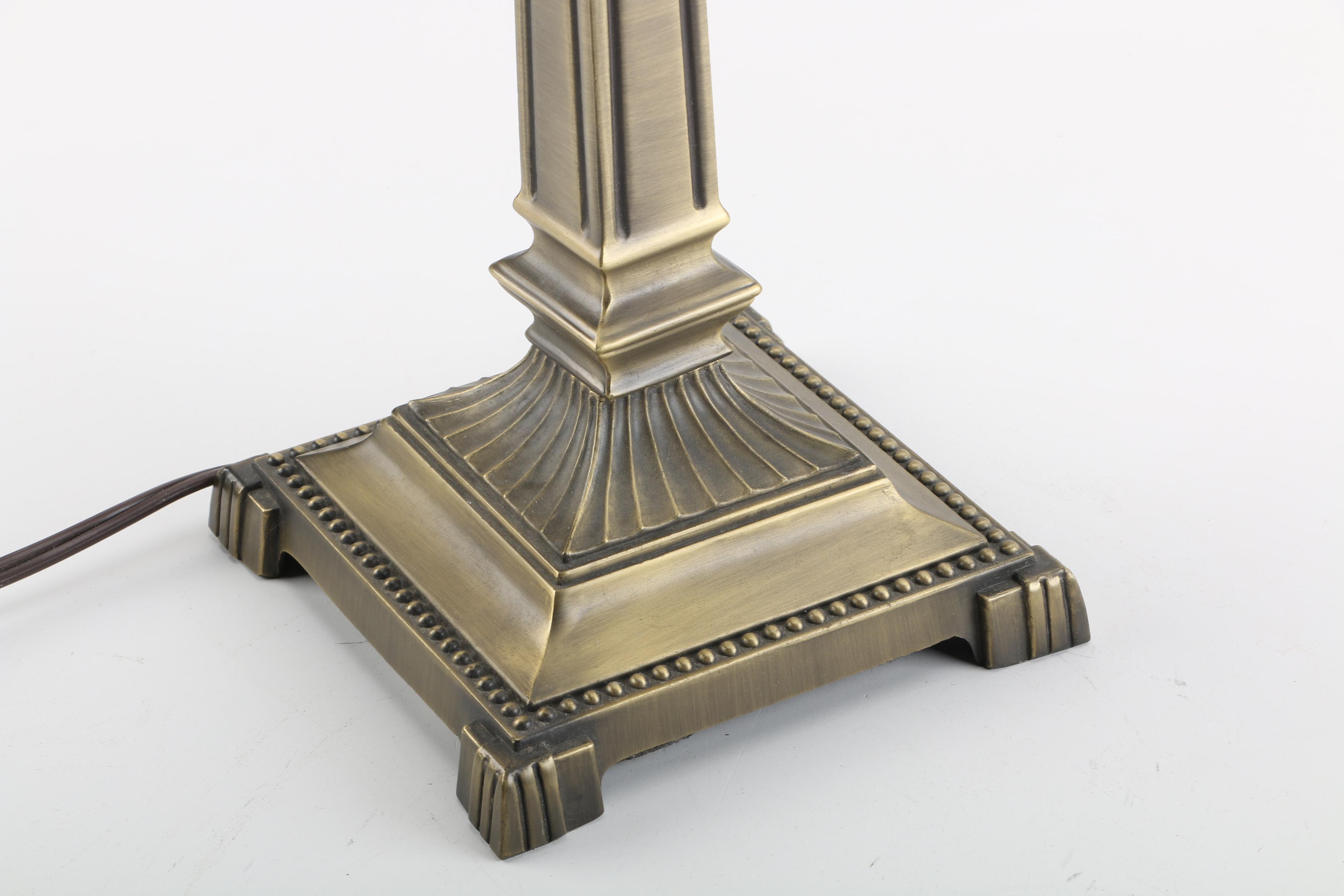 Bronze Tone Column Style Desk Lamp with Glass Shade