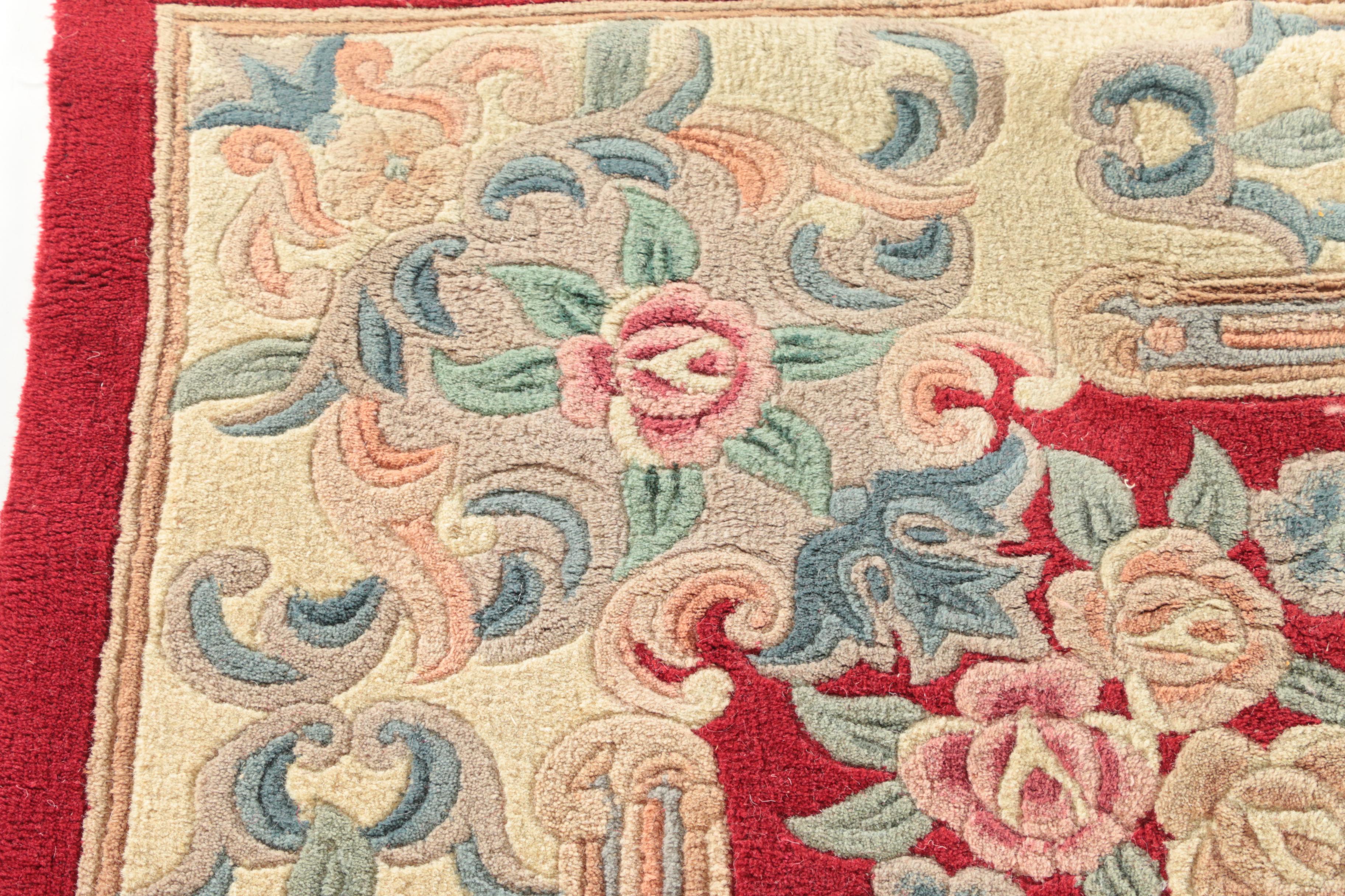 Hand-Tufted Chinese Floral Carved Wool Area Rug