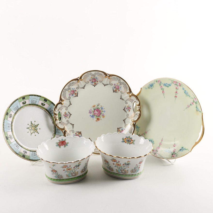 Antique Hand-painted T & V Limoges Platter with Porcelain Tableware